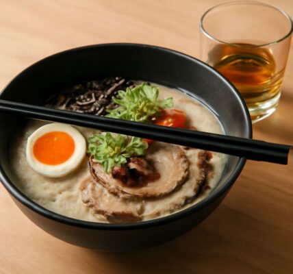 Whiskey and ramen, including electric ramen and whisky menu options