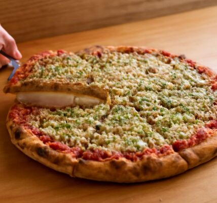 Square cut pizza with green onion and briar hill pizza options