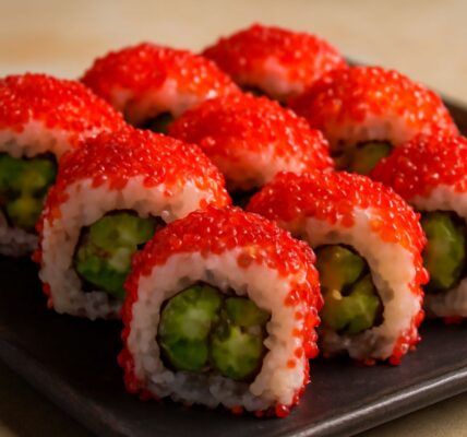 Tobiko sushi and unicorn sushi with kombu sushi