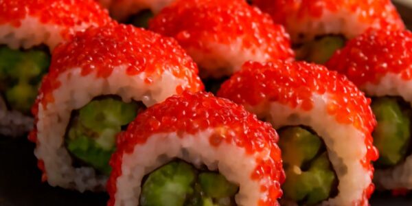 Tobiko sushi and unicorn sushi with kombu sushi
