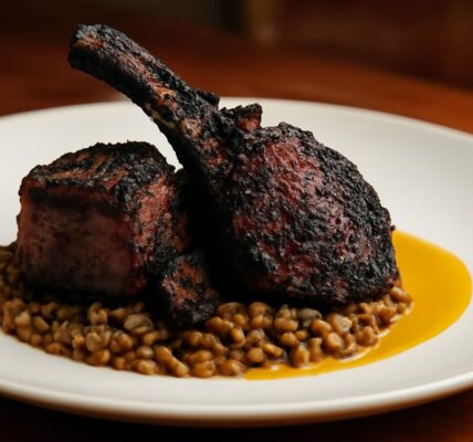 Chops served with a rusted spoon and a side of lichee nut crostatas